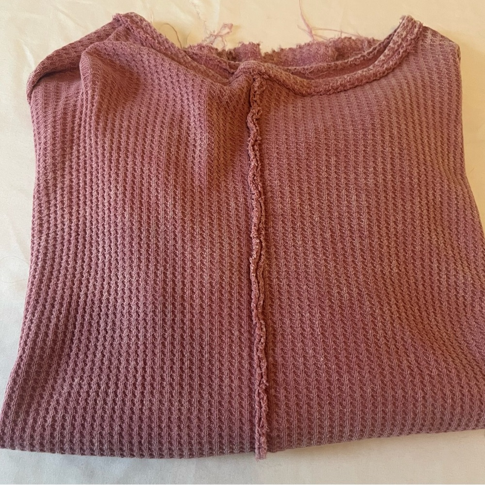 Zenana Waffle Knit Oversized Top Dusty Rose Raw Hem Plus Size 1X/2X Boho